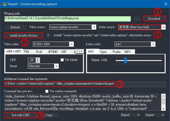 Screen recording options details